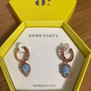 RBP 3504 Bomb Party A Romantic Twist Light Blue Fire Opal Hoop Earrings